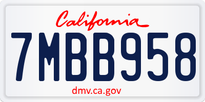 CA license plate 7MBB958