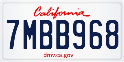 CA license plate 7MBB968