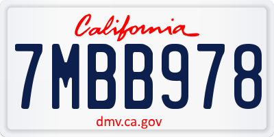 CA license plate 7MBB978