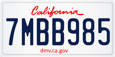 CA license plate 7MBB985