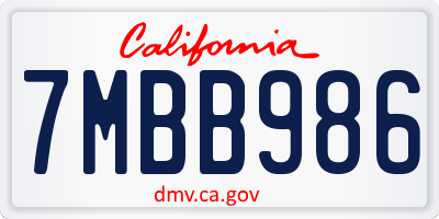 CA license plate 7MBB986