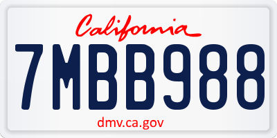 CA license plate 7MBB988