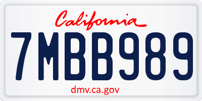 CA license plate 7MBB989