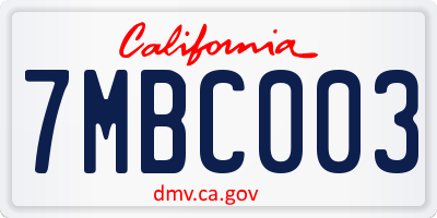 CA license plate 7MBC003