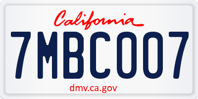 CA license plate 7MBC007