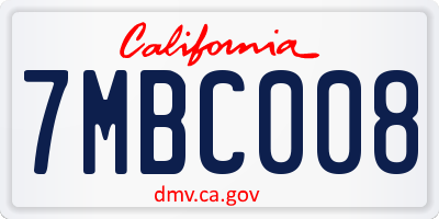 CA license plate 7MBC008