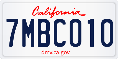 CA license plate 7MBC010