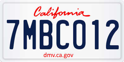 CA license plate 7MBC012