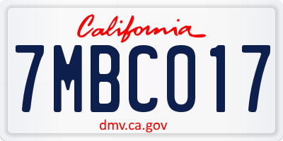 CA license plate 7MBC017