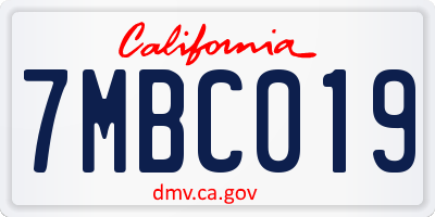 CA license plate 7MBC019