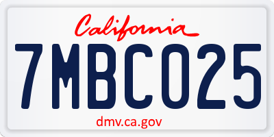 CA license plate 7MBC025