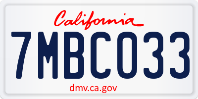 CA license plate 7MBC033