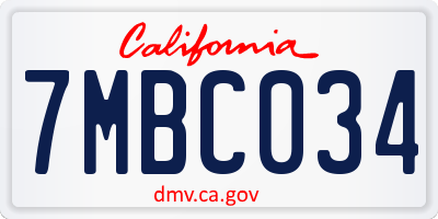 CA license plate 7MBC034