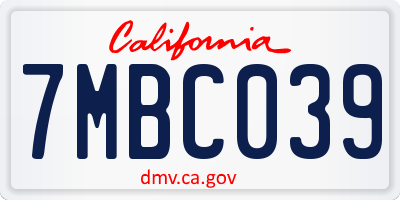 CA license plate 7MBC039