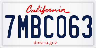CA license plate 7MBC063