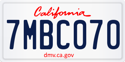 CA license plate 7MBC070