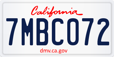 CA license plate 7MBC072