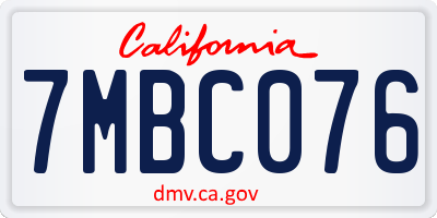 CA license plate 7MBC076