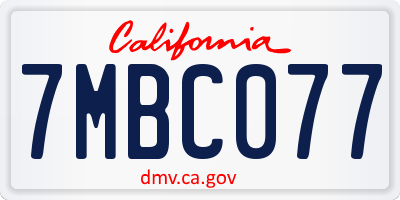CA license plate 7MBC077
