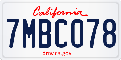 CA license plate 7MBC078