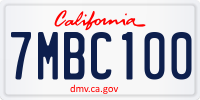 CA license plate 7MBC100
