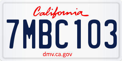 CA license plate 7MBC103