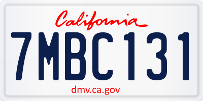 CA license plate 7MBC131