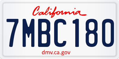 CA license plate 7MBC180