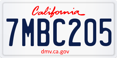 CA license plate 7MBC205