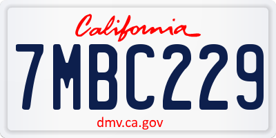 CA license plate 7MBC229