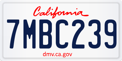 CA license plate 7MBC239