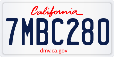CA license plate 7MBC280