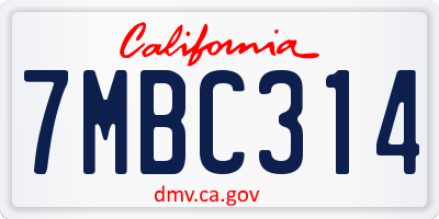 CA license plate 7MBC314