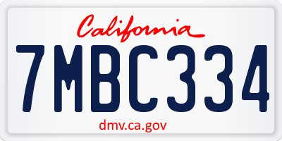 CA license plate 7MBC334