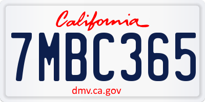 CA license plate 7MBC365