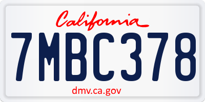 CA license plate 7MBC378