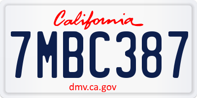 CA license plate 7MBC387