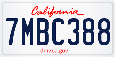 CA license plate 7MBC388