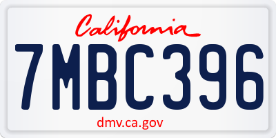 CA license plate 7MBC396