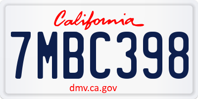 CA license plate 7MBC398