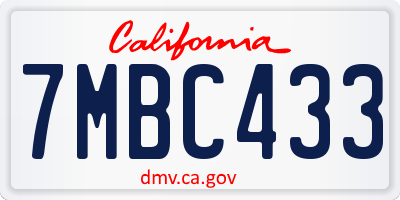 CA license plate 7MBC433