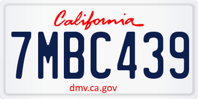 CA license plate 7MBC439