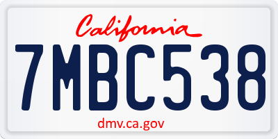 CA license plate 7MBC538
