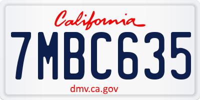 CA license plate 7MBC635