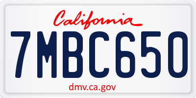 CA license plate 7MBC650