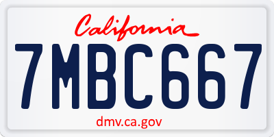 CA license plate 7MBC667