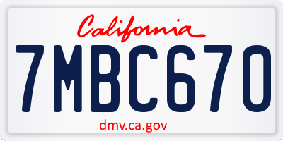 CA license plate 7MBC670