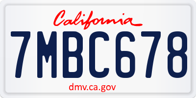 CA license plate 7MBC678