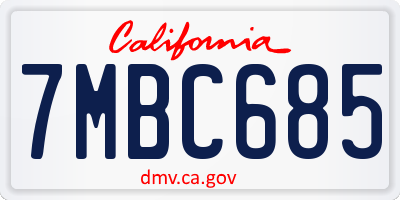 CA license plate 7MBC685