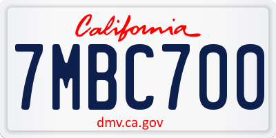 CA license plate 7MBC700